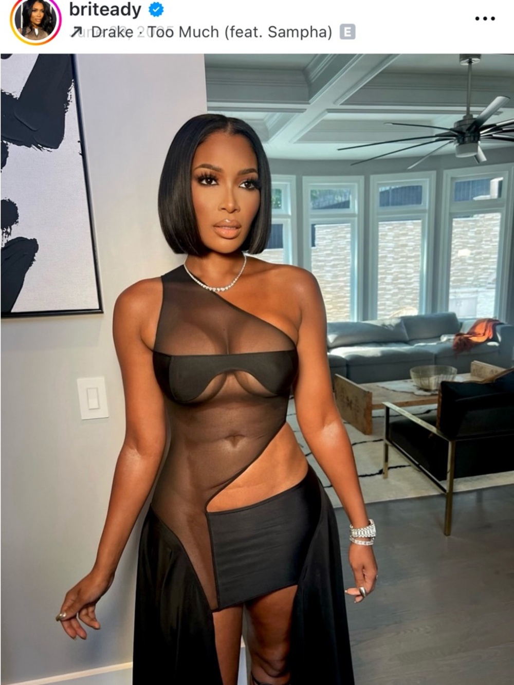 Black One-Shoulder Sheer Cutout Camisole Dress